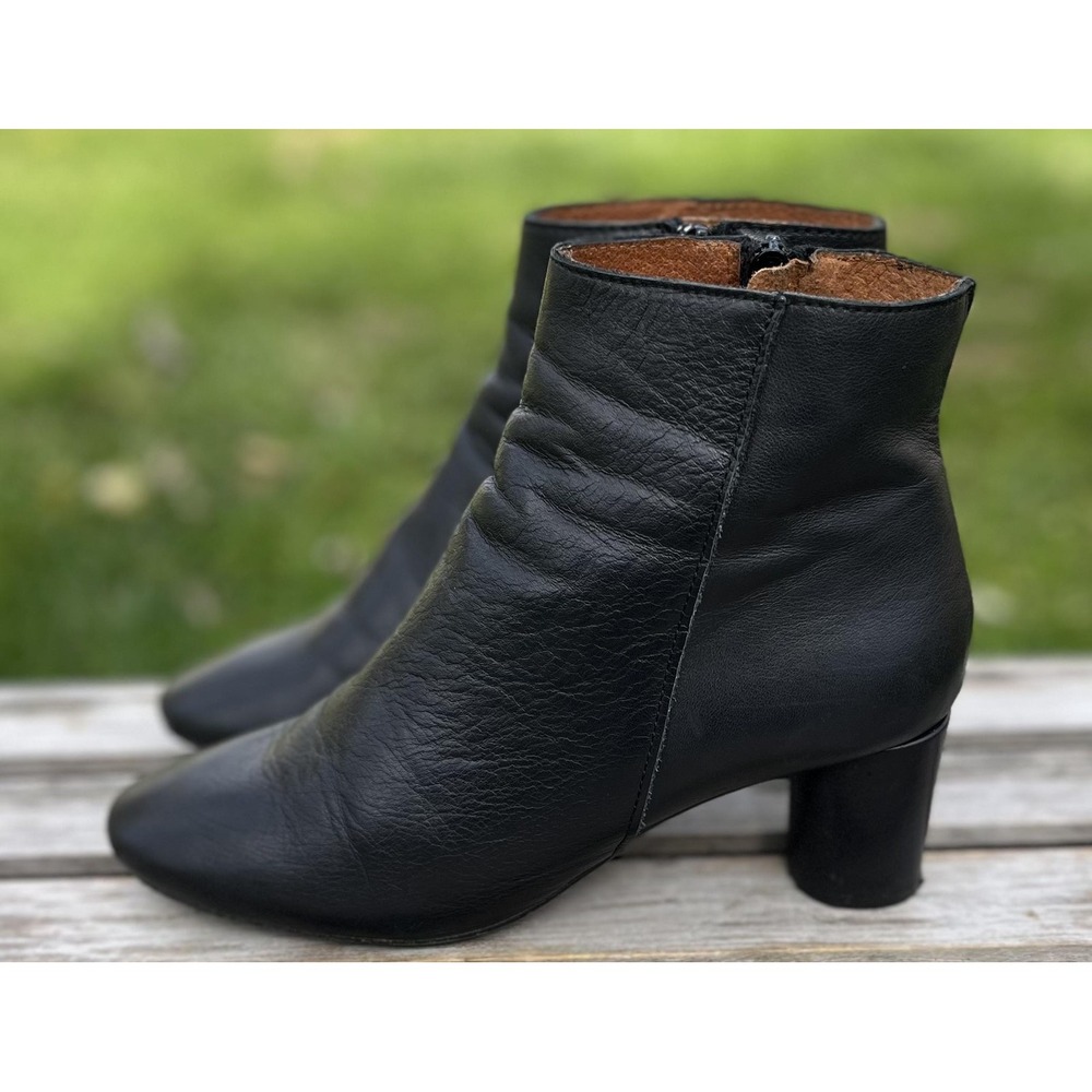 Topshop Boots Womens Size EU 38 US 7.5 Black Leather Ankle Block Heel Zip Up